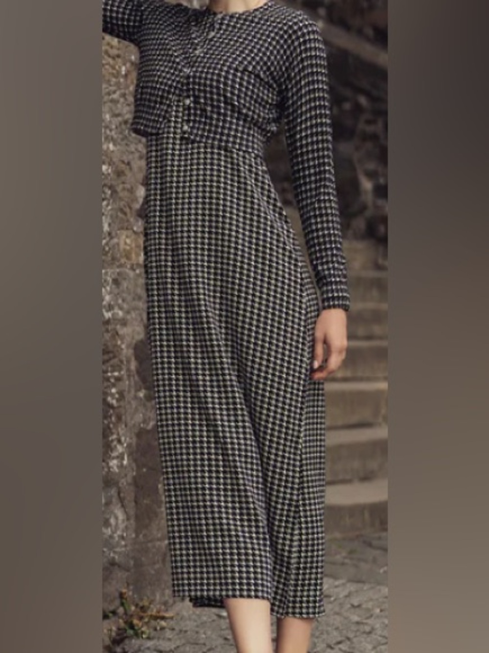 2 Pieces- Black/White A-Line Slip Maxi Dress-Houndstooth w/ Matching Cardigan: M
